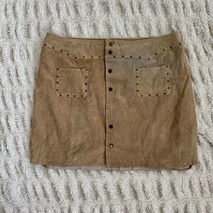Y2K 90s Route 66 Leather Suede Tan Studded Mini Skirt Size 16